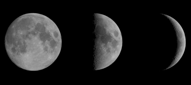 Photo depicting three phases of the Moon